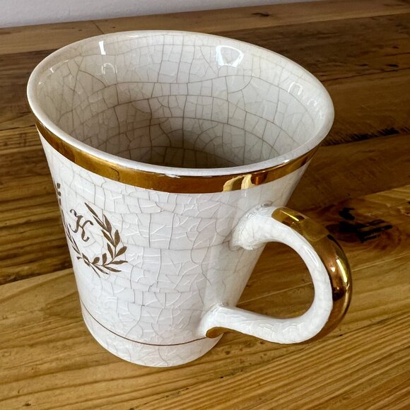 Vintage Enoch Wedgwood Tunstall Ivory & Gold Letter "K" China Coffee Tea Cup Mug - Picture 3 of 7